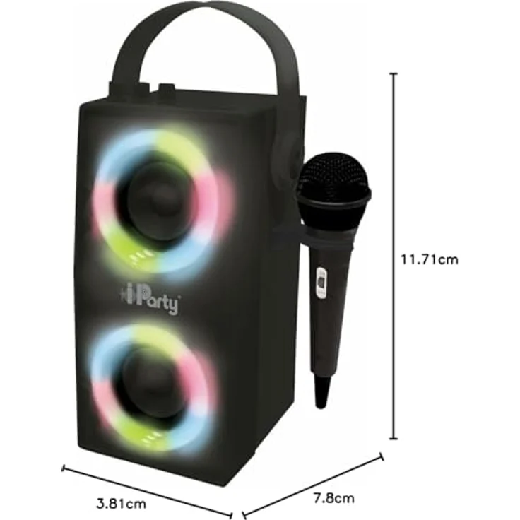 Lexibook BTP180BKZ Lautsprecher iParty-Tragbarer Bluetooth-Lichtlautsprecher mit Mikrofon, Stereoanlage, Lichteffekten, Karaoke, Kabelloser, USB, SD-Karte, Akku, Schwars, Schwarz – Bild 3