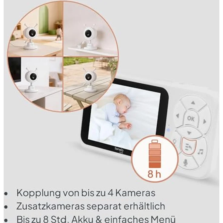 Lionelo Babyline 3.4 – Babyphone mit Kamera, 3,5" Display, Nachtsicht, 4× Zoom, Gegensprechen, Temperatursensor, 3000mAh Akku, 200 m Reichweite, ohne WLAN – Bild 5