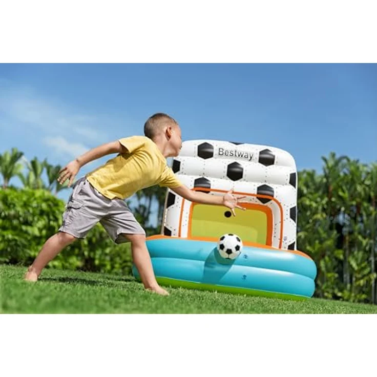 Bestway 3-in-1-Bällebad Kick 'n Swish, 120 x 107 x 84 cm, ab 2 Jahren, Innen- und Außengebrauch, PVC, 2 Basketballkörbe, Torschusswand, 1 Fußball, 2 Basketbälle, 15 Spielbälle, Sicherheitsventile – Bild 4