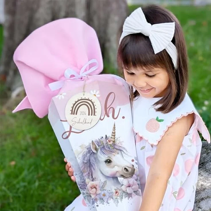 Kidsmood personalisierte Schultüte Einhorn (Rosa), Zuckertüte mit Holzschild „Schulkind 2026“, inkl. Rohling und Filz-Stoff, ideales Einschulungsgeschenk für Mädchen und Jungen 2026 – Bild 2