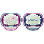 Philips Avent ultra air Nighttime Schnuller – 2er Pack, BPA-freier, atmungsaktiver, im Dunkeln leuchtender Schnuller für Babys von 6-18 Monaten, inklusive Transport- und Sterilisationsbox, Sternschnuppe/ Dreams (Modell SCF376/14)