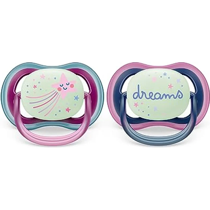 Philips Avent ultra air Nighttime Schnuller – 2er Pack, BPA-freier, atmungsaktiver, im Dunkeln leuchtender Schnuller für Babys von 6-18 Monaten, inklusive Transport- und Sterilisationsbox, Sternschnuppe/ Dreams (Modell SCF376/14) – Bild 1