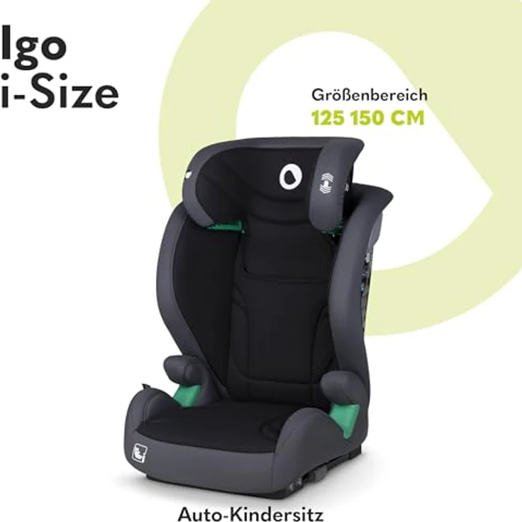 lionelo Autokindersitz IGO I-SIZE, 3-12 Jahre, 15-36 kg, Tri-Guard-Technologie, Memory Foam, (Set), schwarz – Bild 2
