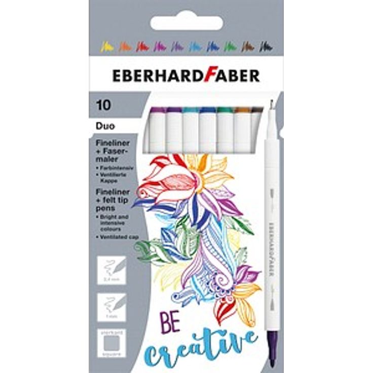 EBERHARD FABER Duo Fineliner, farbsortiert, 0,4 mm, 10 St., mit 2 Spitzen und geruchsarmer Tinte