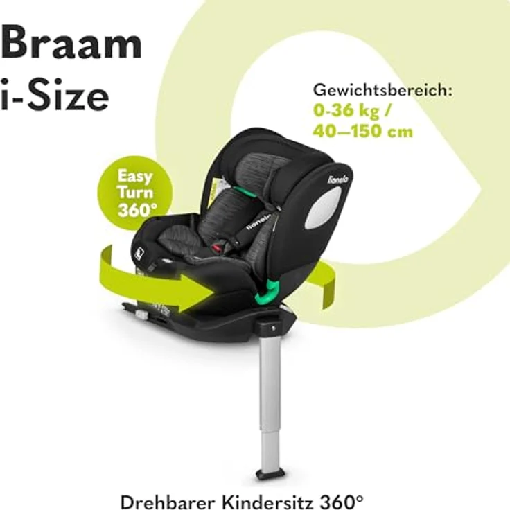 lionelo Autokindersitz BRAAM i-SIZE, 4-in-1-Sitz, ISOFIX + Stabilisierungsfuß, sehr sicher, schwarz – Bild 2