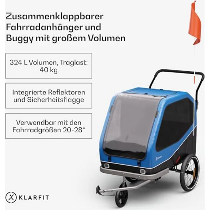 KLARFIT Fahrradkinderanhänger Goldie Buggy, Wetterfest Hund klappbar Stahl 20-28" – Bild 2
