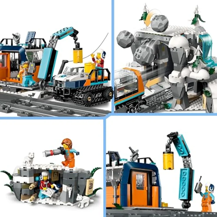 LEGO City Arktis-Polarexpress, ferngesteuerte Eisenbahn mit 30 Gleissegmenten, Schneepflug und 6 Minifiguren, Felssturz-Funktion, Geschenk für Jungen ab 7 Jahren, 60470 – Bild 4