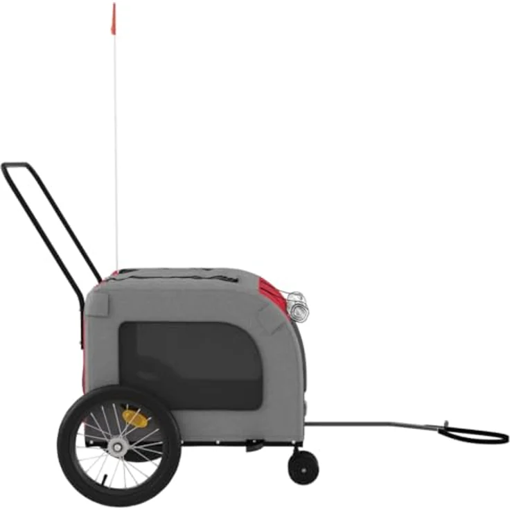 vidaXL Fahrradhundeanhänger Fahrradanhänger Hunde Rot und Grau Oxford-Gewebe und Eisen, belastbare Platte, reflektierende Flagge – Bild 6