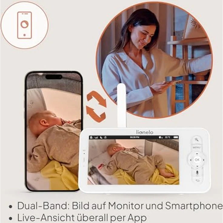 Lionelo Babyline 9.2 AI, Babyphone mit 2K Kamera & 5″ Monitor, Dual-Band-WLAN, KI-Erkennung von Weinen, Bewegungstracking, Temperatur- & Feuchtigkeitssensor, Nachtsicht, App-Steuerung – Bild 3