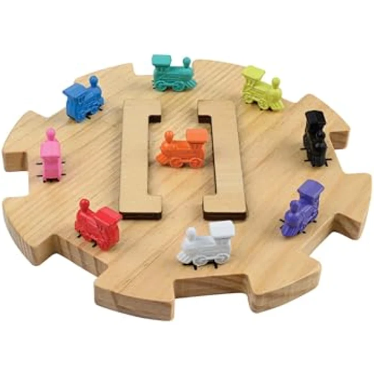 Philos 3631 - Domino Mexican Train Erweiterungs-Set mit 9 Metallzügen, 2 Notizblöcken und Holz Zug-Station für 2-8 Spieler, kompakte Größe 165 x 165 x 12 mm – Bild 2