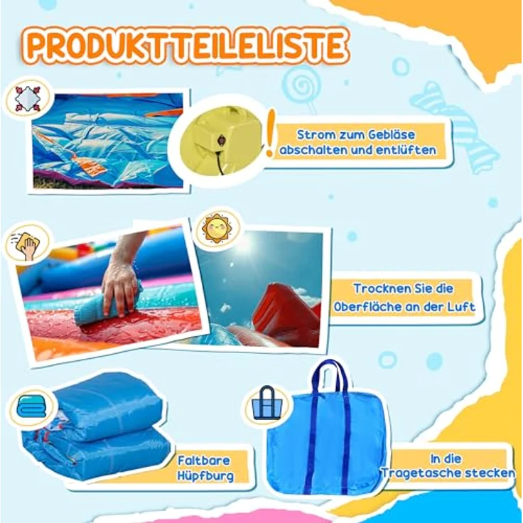Outsunny Hüpfburg mit Gebläse, aufblasbarer Wasserpark mit Wasserrutsche, Planschbecken, Kletterwand und Wasserpistole für 3 Kinder von 3-8 Jahren, inkl. 450 W-Luftpumpe, bunt – Bild 4