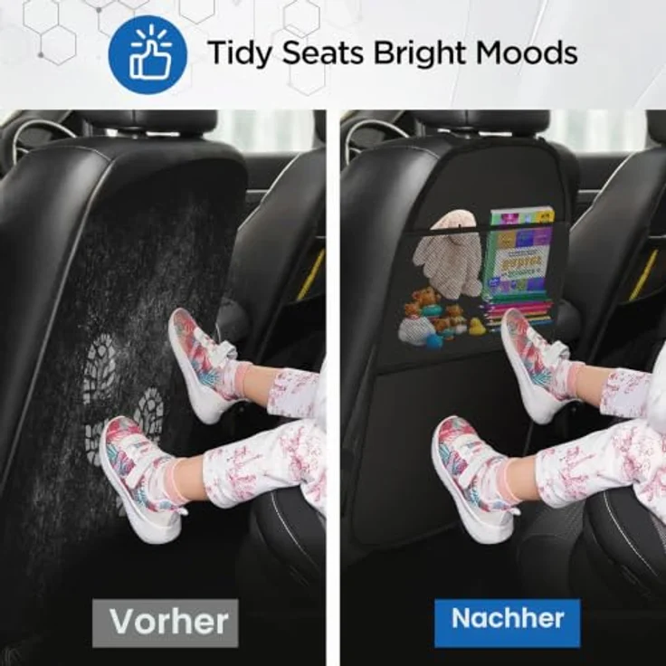 AiQInu Rückenschutz für Autositz, wasserdicht und schmutzabweisend mit großen Staufächern, Schwarz – Bild 5