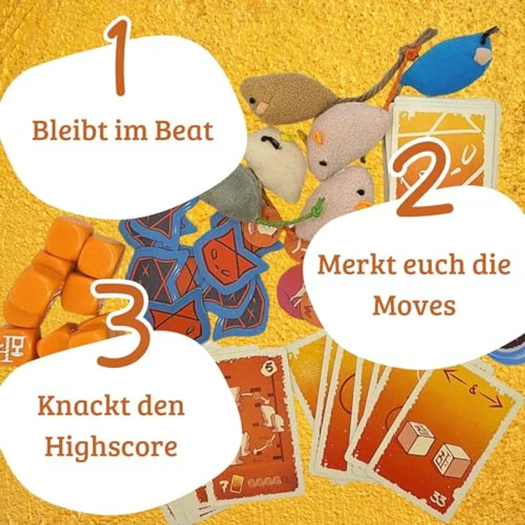 Edition Spielwiese Miezekatze, Brettspiel für Familien und Partys, kooperative Kommunikationsspiele mit Quietsche-Katze und Stoffmäusen – Bild 3