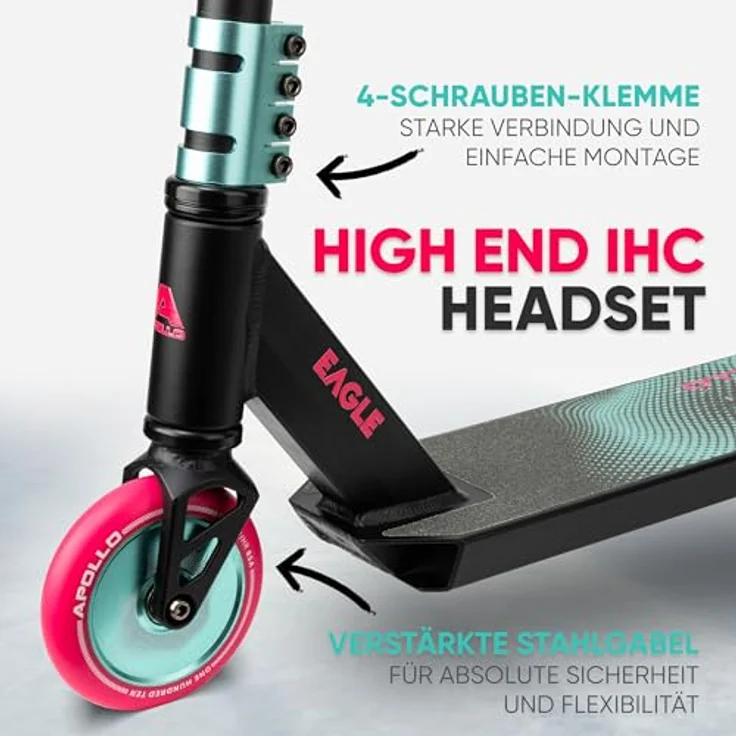 Apollo Stunt Scooter - Eagle, eloxierter Profi Stuntroller, ABEC 9 Kugellager, 110mm Wheels, Trick Roller - Schwarz – Bild 2