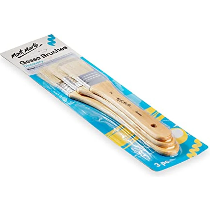Mont Marte Pinselset für Gesso, 3 Flachpinsel in den Größen 2, 4 und 6, ideal für Gesso, Acrylfarben, Ölfarben und Aquarellfarben – Bild 3