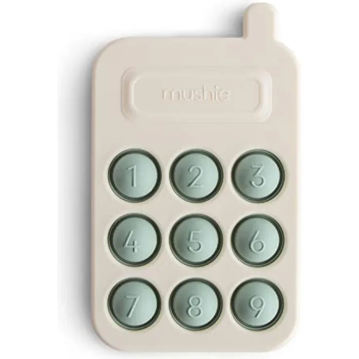 Mushie Telefon Pressspielzeug, Sensorisches Fidget Spielzeug aus lebensmittelechtem Silikon für Kinder ab 10 Monaten, Cambridge Blau