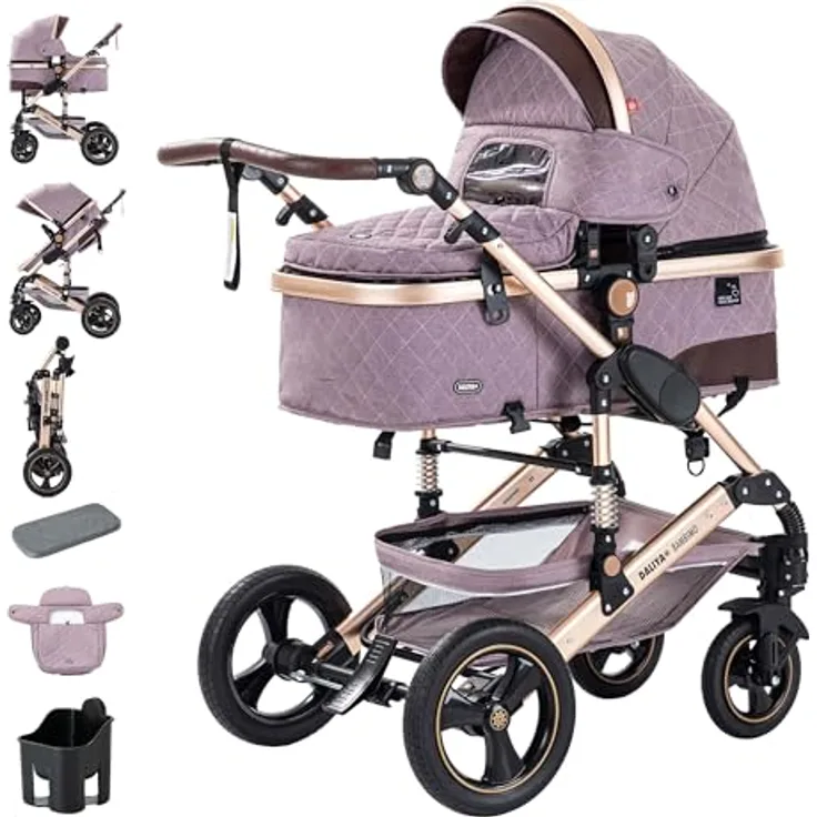 Daliya® BAMBIMO 2in1 Kinderwagen & Buggy, mit Babywanne und Sportsitzfunktion, rose, Aluminiumgestell, UV-Schutz 50+, pannensichere Airless-Räder