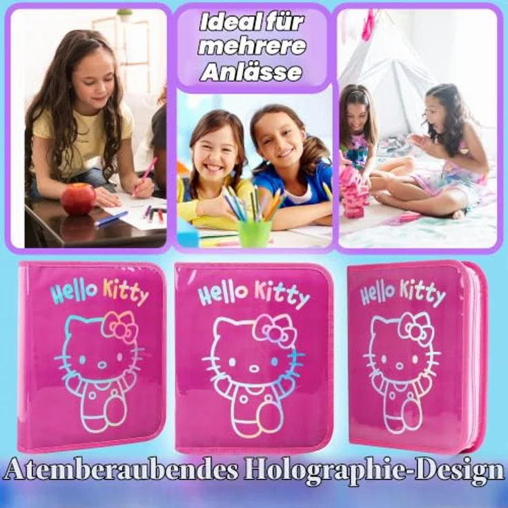 Hello Kitty Federmäppchen, gefüllt mit Buntstiften, Filzstiften und Zubehör, rosa, ideal für Schule und kreative Projekte – Bild 5