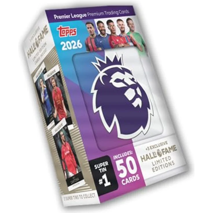 Topps Premier League Super Tin (PL25-05), exklusive Sammeldose mit 45 Basiskarten und 5 speziellen Einsteckkarten, limitierte Auflage – Bild 1