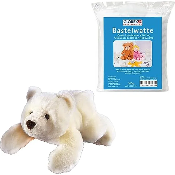 Glorex 04513-1K - Komplettset Kuscheltier zum Selberstopfen, Eisbär Sven, ca. 28 cm, inkl. 100 g Watte, zum Basteln und Kuscheln