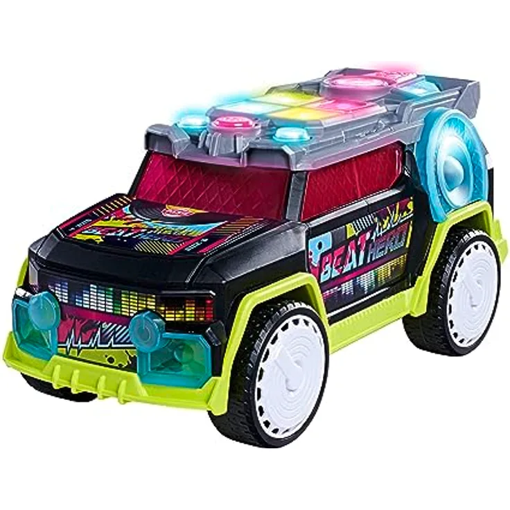 Dickie Toys - Beat Hero Spielzeugauto mit DJ-Pult und 22 Sounds, Auto mit Hip-Hop, Pop und Elektronik Beats,Musikauto mit LED Lichtshow, 3 Spiel-Modi