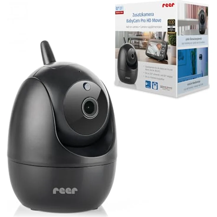 reer Zusatzkamera 80520 BabyCam Pro HD Move, abhörsicher mit Nachtsicht, 350° schwenkbar, schwarz – Bild 2