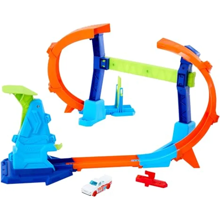 Mattel Hot Wheels - Spielset Corkscrew Jump Champions, anpassbares Trackset mit Spiralsprung, für Kinder ab 3 Jahren