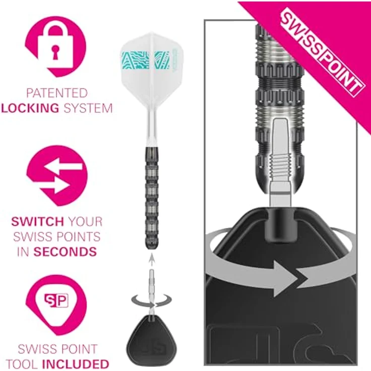 TARGET Darts Rob Cross 95K, 95% Tungsten Steeldarts Set mit K-Flex Flights und Swiss Point Tool, 21G, Schwarz – Bild 4