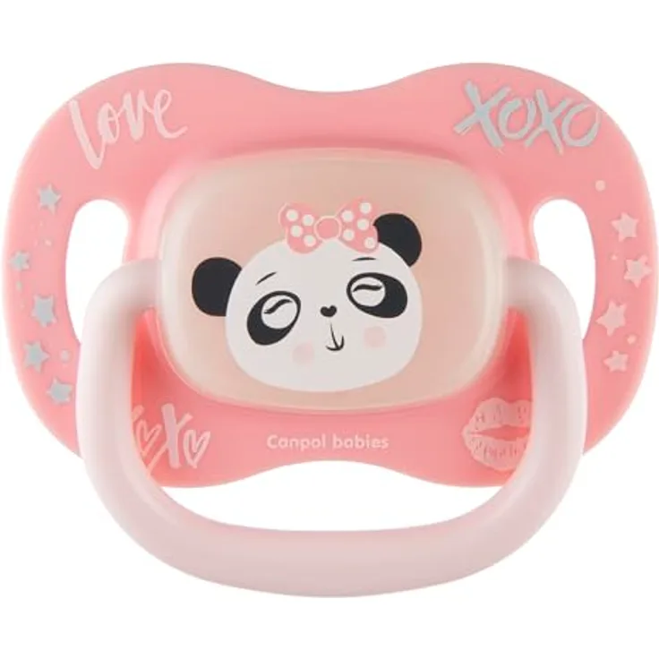 Canpol babies Schnuller Silikon 0-6m symmetrisch EXOTIC-PANDA-pink Leicht und symmetrisch