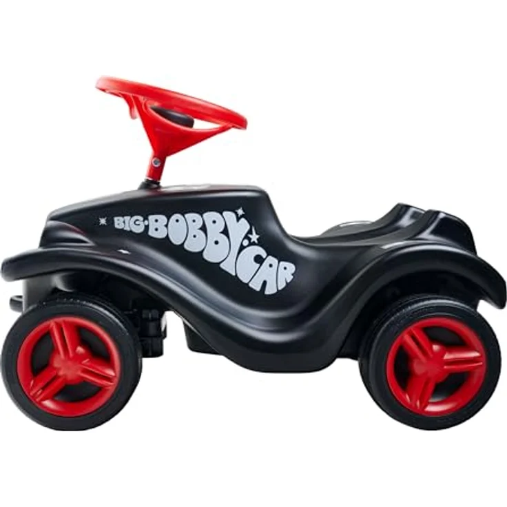 BIG Spielwarenfabrik Big Bobby Car Classic Little Rocker - Rutschauto ab 1 Jahr im Rock n‘ Roll-Design mit rotem Sicherheits-Lenkrad und Hupe, für Kinder ab 12 Monaten (bis 50 kg), schwarz mit Aufklebern – Bild 2