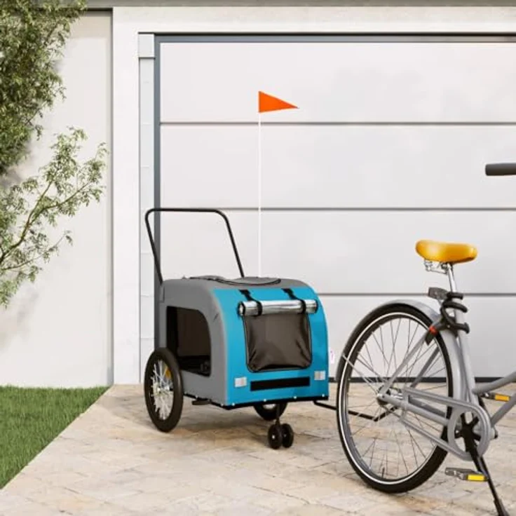 vidaXL Fahrradhundeanhänger Blau und Grau Oxford-Gewebe und Eisen mit PVC-Dach – Bild 2