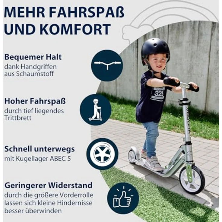 HUDORA Little BigWheel Scooter - Stabiler Aluminium-Roller für Kinder ab 3 Jahren - Höhenverstellbar & zusammenklappbar - Geeignet für bis zu 100kg - Cityroller mit großen Reifen – Bild 4