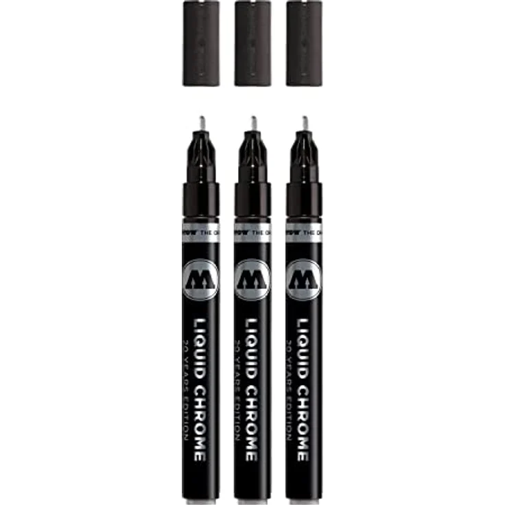 Molotow Liquid Chrome Marker 2,0 mm, Metallic Stift mit echtem Spiegeleffekt, 3 Stück chrom silber, Made in Germany – Bild 1