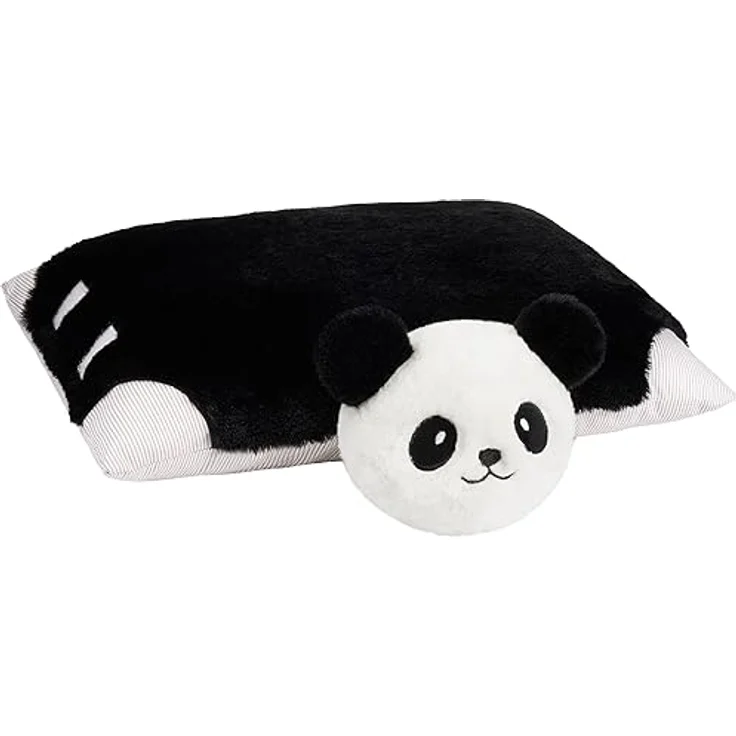 BRUBAKER Kuscheltier-Kissen Panda - 2 in 1 Plüschtier und Kuschelkissen 40 x 30 cm - Schwarz Weiß - aufklappbares Kinder Plüschkissen mit Klettverschluss – Bild 3