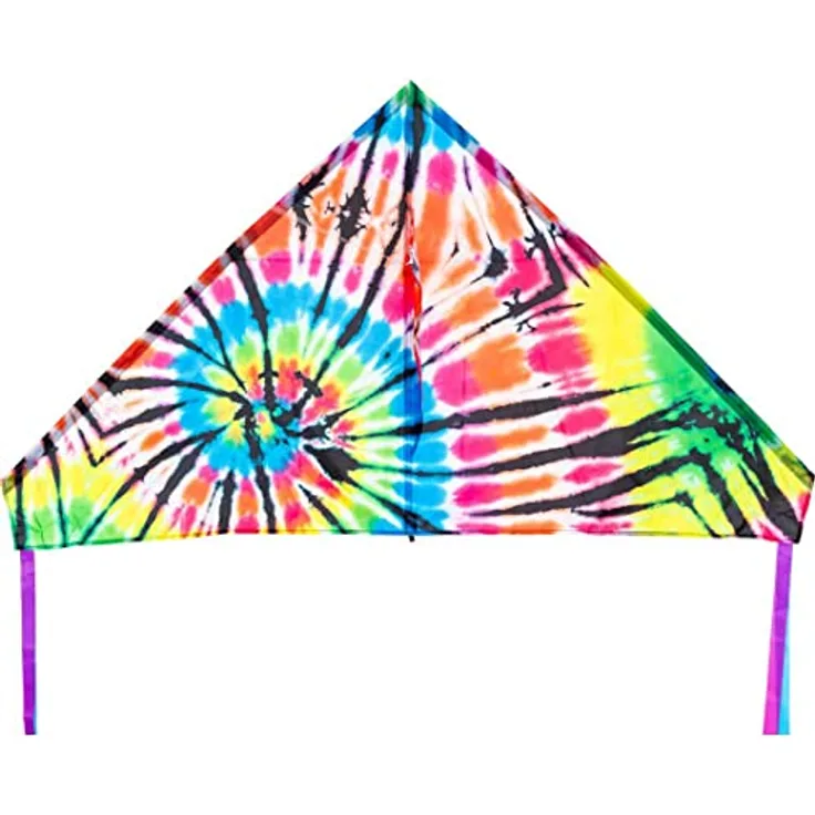 HQ Design Delta 140cm, Einleiner Kinderdrachen mit 17kp Polyesterschnur 40m, für wenig Wind ab 5 Jahren, Tie Dye
