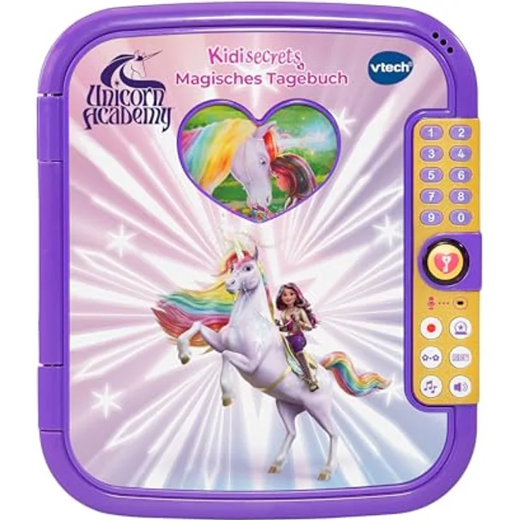 VTech Unicorn Academy - Magisches Tagebuch, interaktives Lernspiel mit 5 Spielmodi, integriertes Mikrofon und Passwortschutz, Deutsch