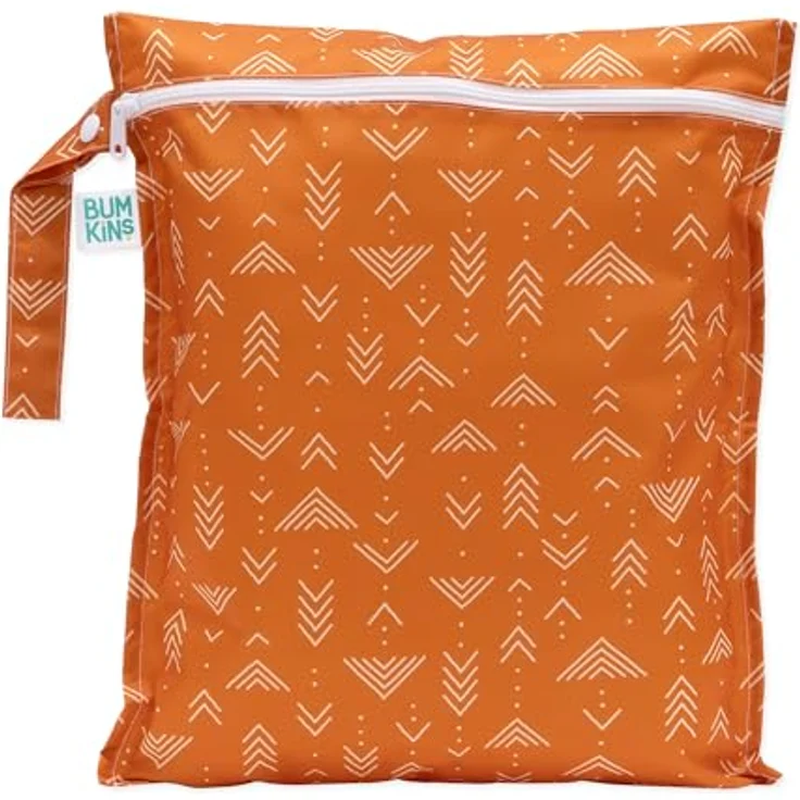 Bumkins Wetbag Grounded, wasserdichte, wiederverwendbare Nasstasche in Orange Boho, ideal für Stoffwindeln und Reise-Organizer – Bild 1
