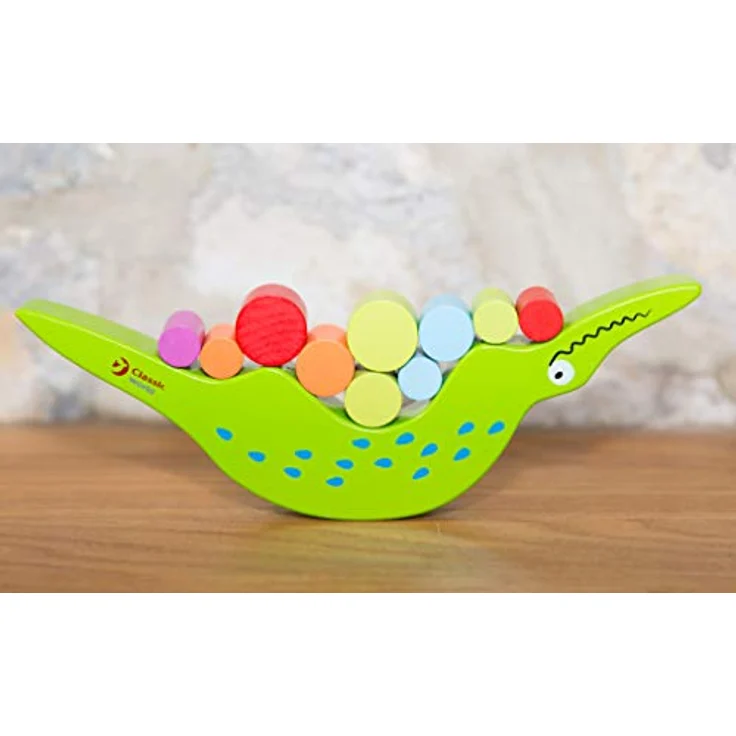 Classic World Wooden Balance Game Crocodile, Spiel aus Holz mit 20 bunten Bausteinen zur Förderung der Motorik und Farbzuordnung für Kinder ab 3 Jahren – Bild 5