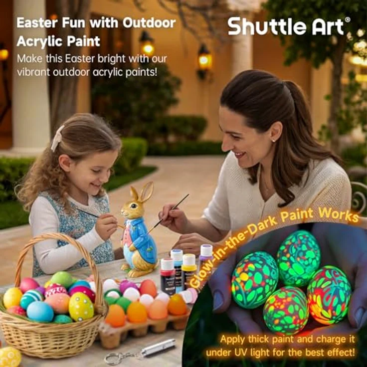 Shuttle Art Outdoor Acrylfarben Set, 25 wasserfeste Acrylfarben in 60ml Flaschen, inklusive 3 nachtleuchtenden und 2 Metallicfarben, für Stein, Leinwand und Holz – Bild 2