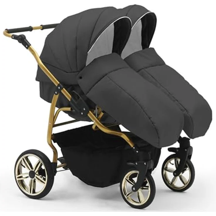 Elcar Zwillingskinderwagen 5 in 1 Duet Lux Goldedition inkl. Autositze und Iso Bases - 14 Teile - in 20 Farben – Bild 3