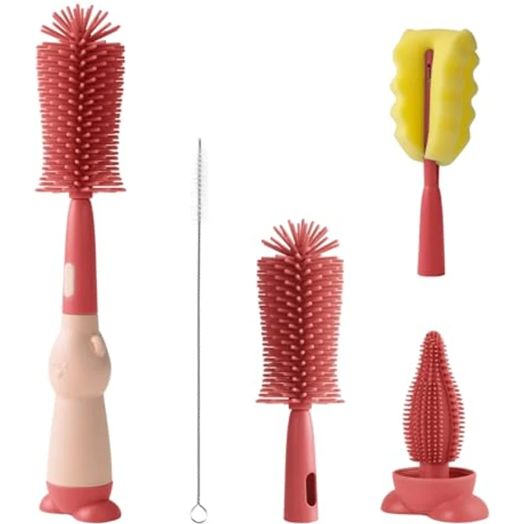 AiQInu Baby Flaschenbürste Set, Silikon 4-in-1 Reinigungsbürste mit 360°-Reinigung, BPA-frei, weiche Borsten und Nippelbürste, für Babyflaschen und Trinkbecher – Bild 1
