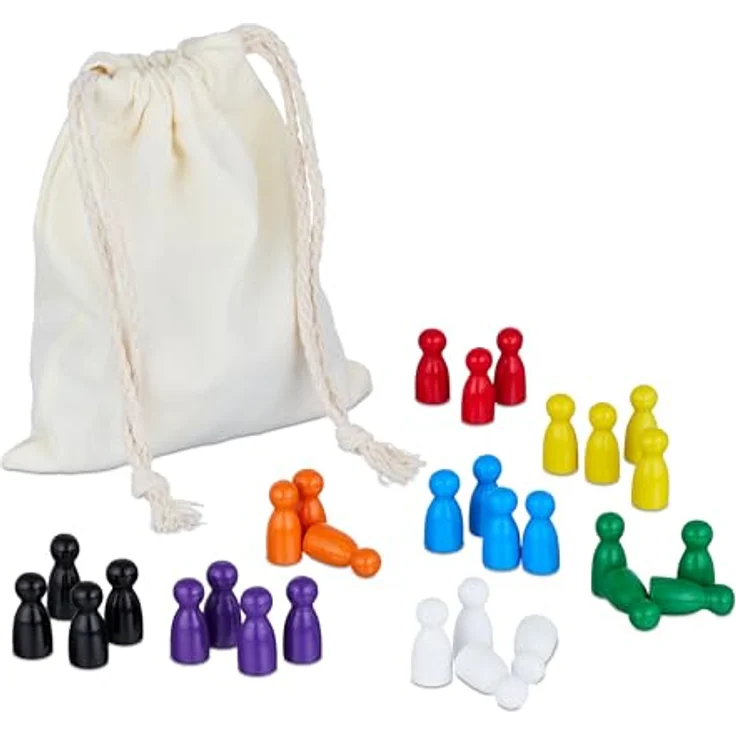Relaxdays Spielfiguren für Brettspiele, 160er Set, 8 Farben, Holz, inklusive Beutel für Halma und Ludo, bunt – Bild 1