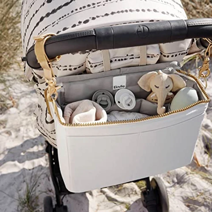 Elodie Kinderwagen Organizer Cream White Gold, Wickeltasche mit Reißverschluss, 4 Fächer und 2 Außentaschen – Bild 2