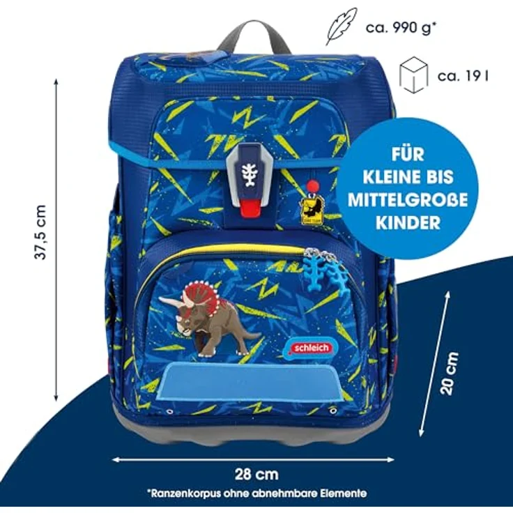 Step by Step Schulranzen-Set Cloud schleich® Dinosaurs Triceratops, 5-teilig, ergonomischer Tornister mit Reflektoren, höhenverstellbar, blau-gelb, 19L – Bild 2