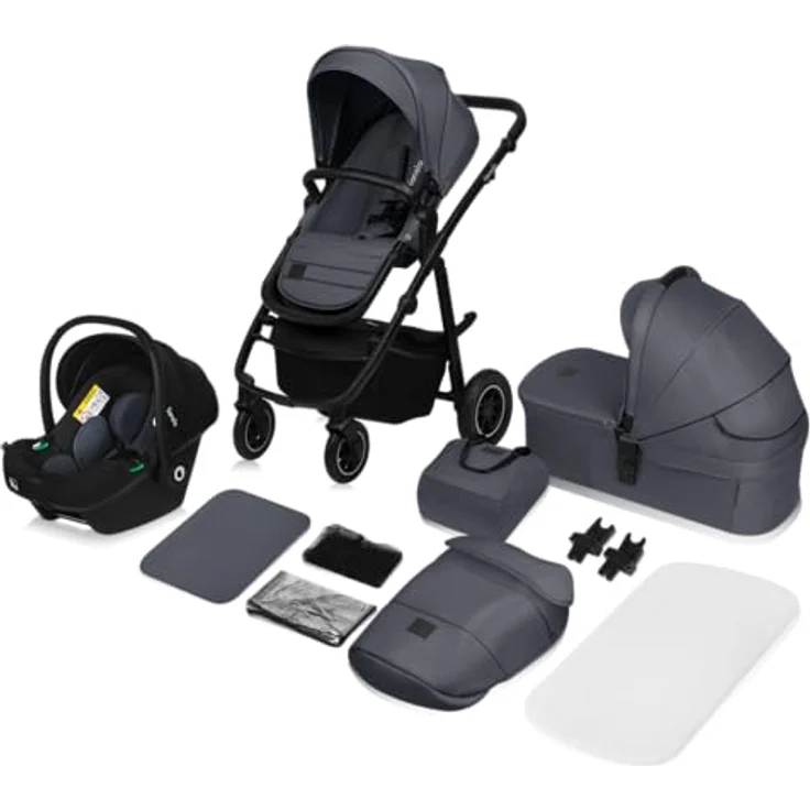 Lionelo AMBER PLUS 3-in-1 Kinderwagen, Geländeräder, XXL-Verdeck, blau – Bild 1