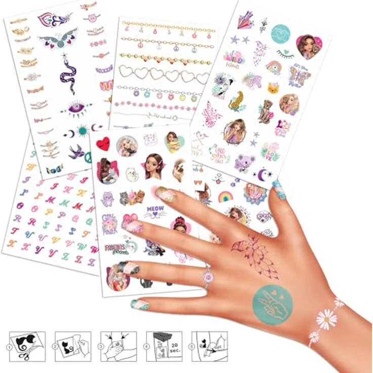 Depesche 13225 TOPModel - Tattooblock für Kinder, mit 6 Bogen temporärer Tattoos in unterschiedlichen Mustern, Farben und Designs – Bild 2