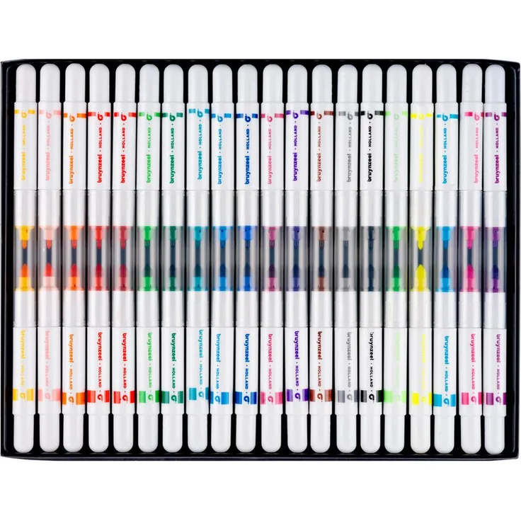 Bruynzeel Faserstift Filzstifte Twin Point, 20tlg, mit dünner Spitze für feines Zeichnen und dicker Spitze für große Flächen, auswaschbare Tinte, bunt
