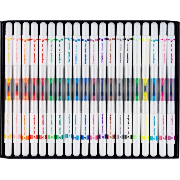 Bruynzeel Faserstift Filzstifte Twin Point, 20tlg, mit dünner Spitze für feines Zeichnen und dicker Spitze für große Flächen, auswaschbare Tinte, bunt – Bild 1