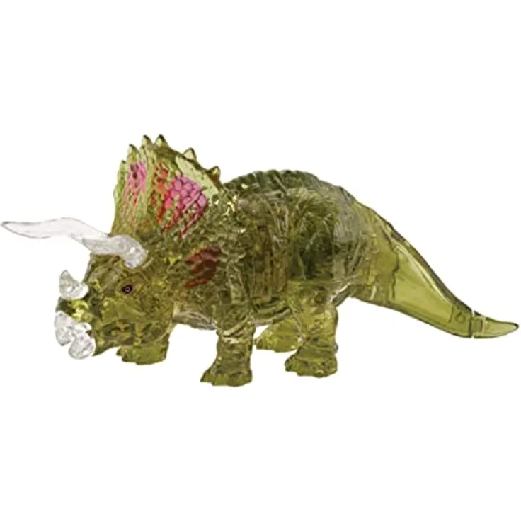 HCM Kinzel 90271 59204-3D Crystal Triceratops mit Nest und Eiern-Steckpuzzle, Puzzle für Erwachsene und Kinder-61 Teile-grün, transparent