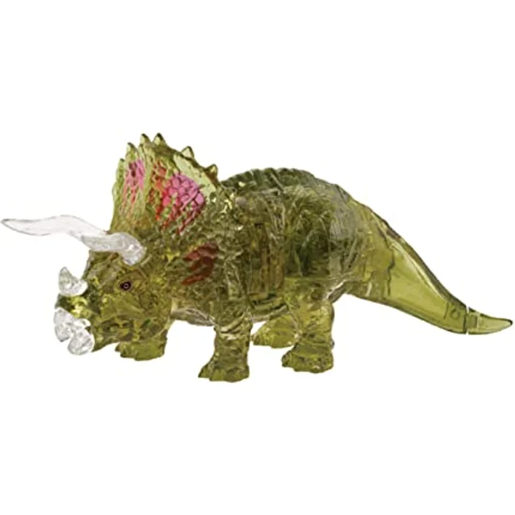 HCM Kinzel 90271 59204-3D Crystal Triceratops mit Nest und Eiern-Steckpuzzle, Puzzle für Erwachsene und Kinder-61 Teile-grün, transparent – Bild 1